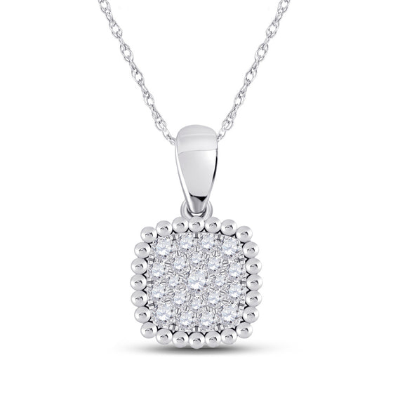 10k White Gold Womens Round Diamond Square Pendant 1/6 Cttw