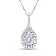 14k White Gold Womens Round Diamond Teardrop Pendant 1/4 Cttw