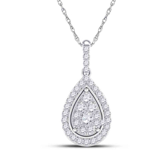 14k White Gold Womens Round Diamond Teardrop Pendant 1/4 Cttw