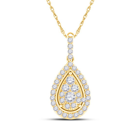 14k Yellow Gold Womens Round Diamond Teardrop Pendant 1/4 Cttw