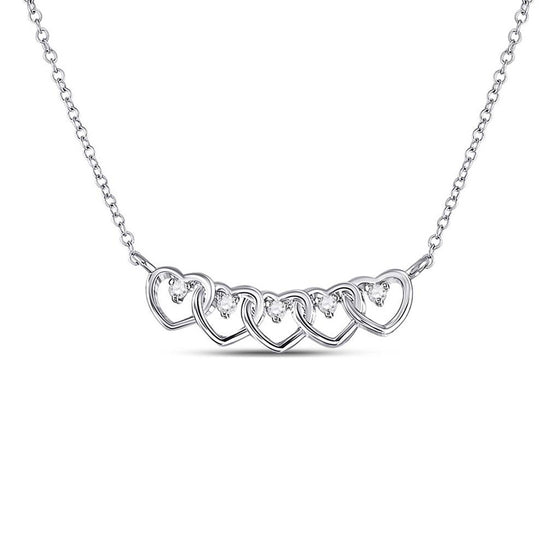 14k White Gold Womens Round Diamond Heart Necklace 1/20 Cttw