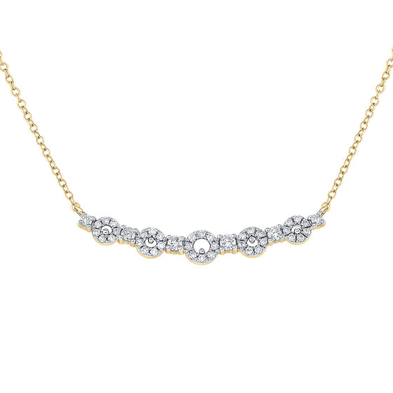 14k Yellow Gold Womens Round Diamond Circle Bar Necklace 1/3 Cttw