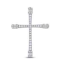  14k White Gold Womens Baguette Round Diamond Cross Pendant 3/4 Cttw