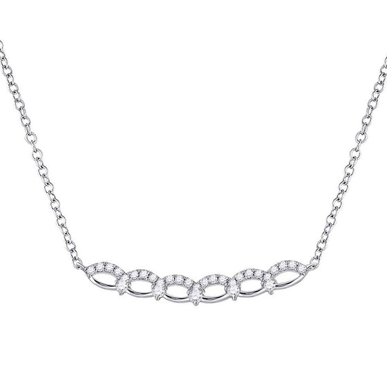 14k White Gold Womens Round Diamond Bar Necklace 1/3 Cttw