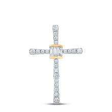  14k Yellow Gold Womens Baguette Round Diamond Cross Pendant 5/8 Cttw