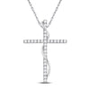 14k White Gold Womens Round Diamond Cross Pendant 1/2 Cttw