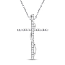  14k White Gold Womens Round Diamond Cross Pendant 1/2 Cttw