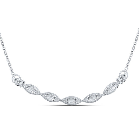 14k White Gold Womens Baguette Diamond Fashion Necklace 1/2 Cttw
