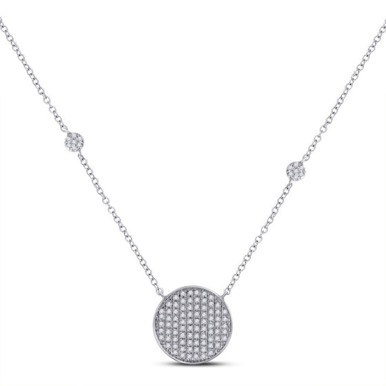 10k White Gold Womens Round Diamond Circle Cluster Necklace 1/4 Cttw