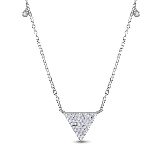 10k White Gold Womens Round Diamond Triangle Necklace 1/4 Cttw