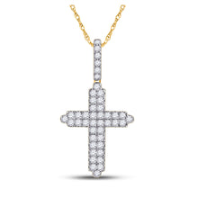  14k Yellow Gold Mens Round Diamond Cross Charm Pendant 3/4 Cttw
