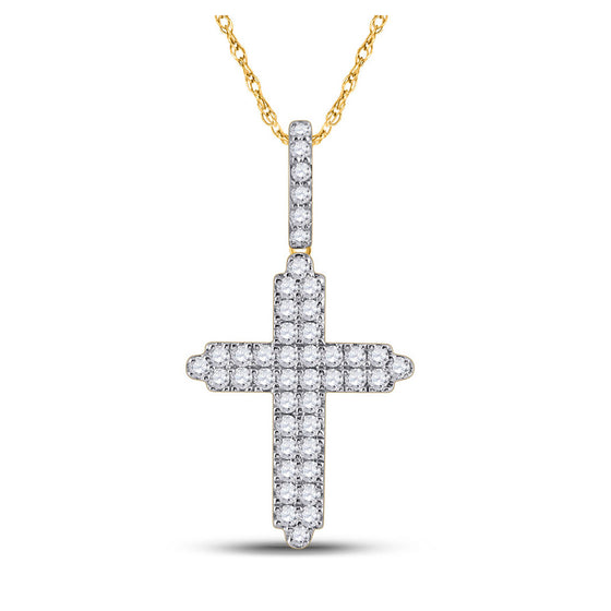 14k Yellow Gold Mens Round Diamond Cross Charm Pendant 3/4 Cttw
