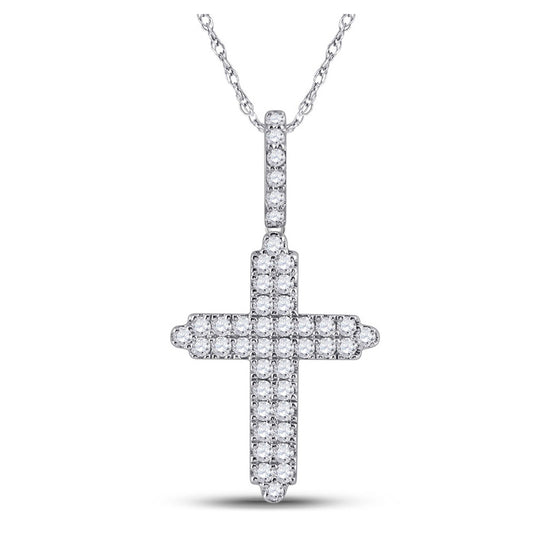 14k White Gold Mens Round Diamond Cross Charm Pendant 3/4 Cttw