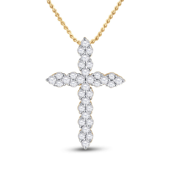 14k Yellow Gold Womens Round Diamond Cross Pendant 1/2 Cttw