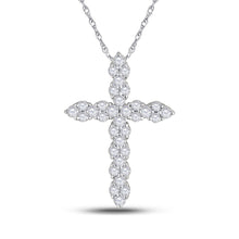  14k White Gold Womens Round Diamond Cross Pendant 1/2 Cttw