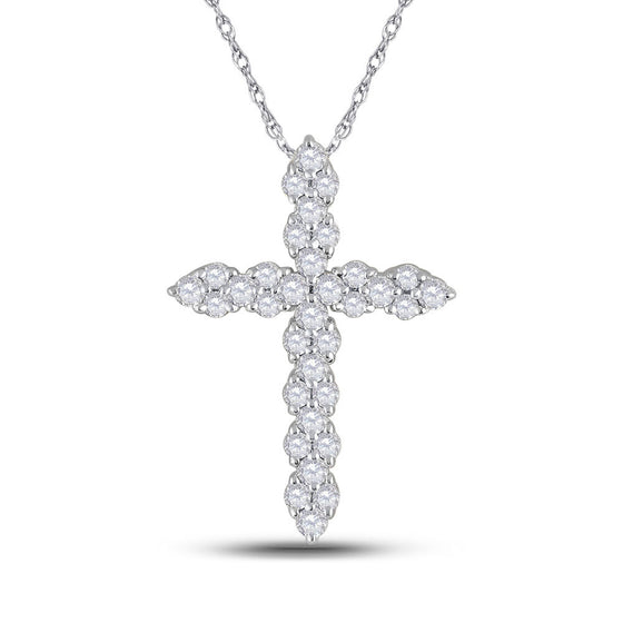 14k White Gold Womens Round Diamond Cross Pendant 1/2 Cttw