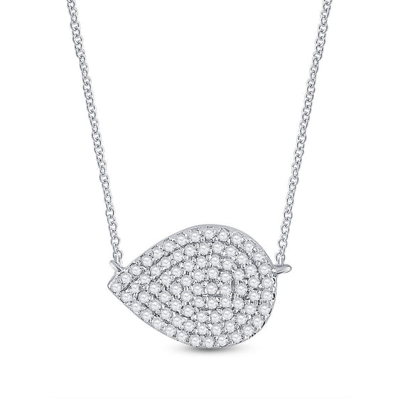 10k White Gold Womens Round Diamond Teardrop Necklace 1/5 Cttw