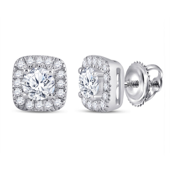 14k White Gold Womens Round Diamond Halo Earrings 1/2 Cttw
