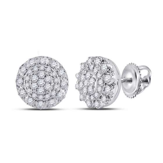14k White Gold Womens Round Diamond Cluster Earrings 1/2 Cttw
