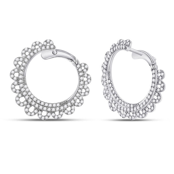 14k White Gold Womens Round Diamond Hoop Earrings 1-1/2 Cttw