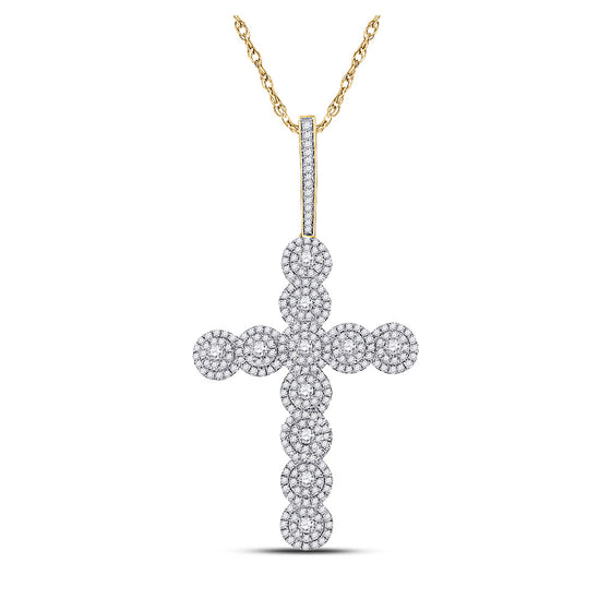 10k Yellow Gold Mens Round Diamond Cross Charm Pendant 1-1/2 Cttw