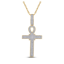  10k Yellow Gold Mens Round Diamond Ankh Cross Charm Pendant 3/8 Cttw