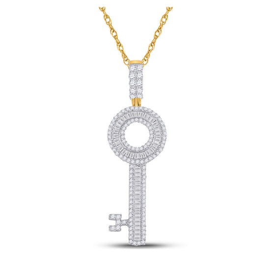 10k Yellow Gold Mens Baguette Diamond Key Charm Pendant 1 Cttw
