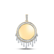  10k Yellow Gold Mens Baguette Diamond Dripping Circle Picture Memory Pendant 1-7/8 Cttw