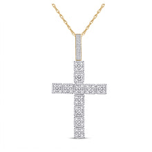  10k Yellow Gold Mens Round Diamond Cross Charm Pendant 1-1/5 Cttw