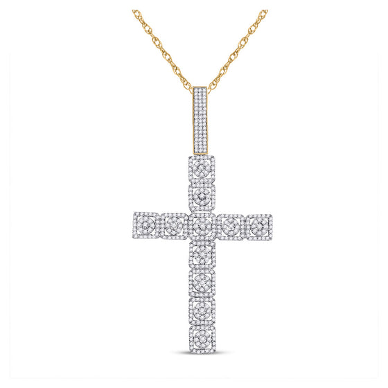 10k Yellow Gold Mens Round Diamond Cross Charm Pendant 1-1/5 Cttw