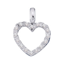  10k White Gold Womens Round Diamond Heart Pendant 1/10 Cttw