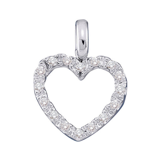 10k White Gold Womens Round Diamond Heart Pendant 1/10 Cttw