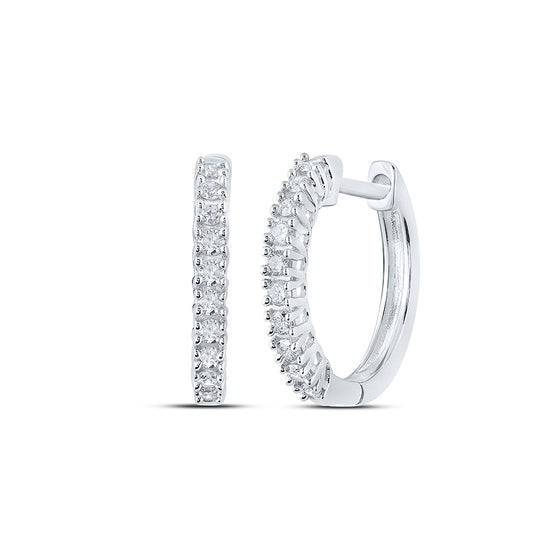 10k White Gold Womens Round Diamond Hoop Earrings 1/3 Cttw