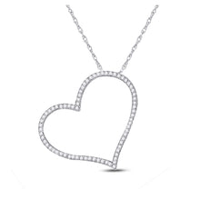 10k White Gold Womens Round Diamond Heart Pendant 1/5 Cttw