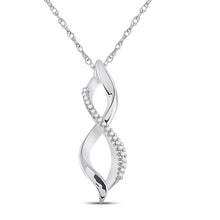  10k White Gold Womens Round Diamond Twist Infinity Pendant 1/12 Cttw