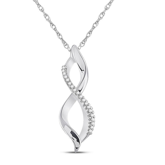 10k White Gold Womens Round Diamond Twist Infinity Pendant 1/12 Cttw