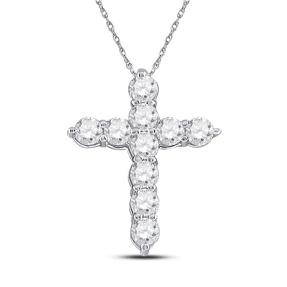 14k White Gold Womens Round Diamond Cross Pendant 1/4 Cttw