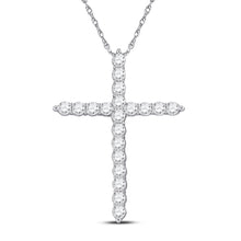  14k White Gold Womens Round Diamond Cross Pendant 1/2 Cttw