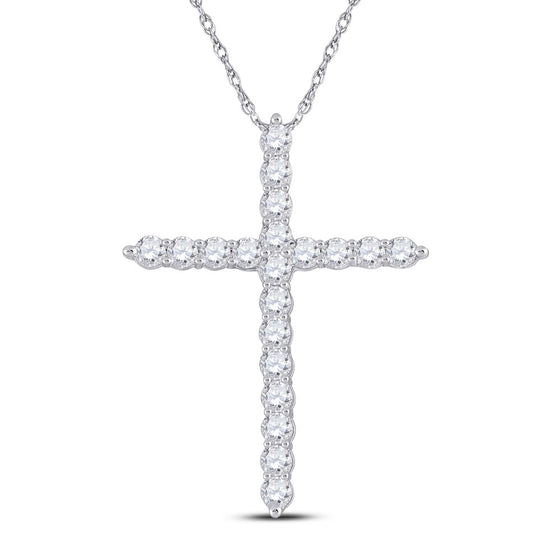 14k White Gold Womens Round Diamond Cross Pendant 3/4 Cttw