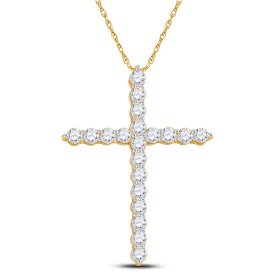 14k Yellow Gold Womens Round Diamond Cross Pendant 1-1/2 Cttw