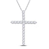 14k White Gold Womens Round Diamond Cross Pendant 1 Cttw