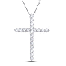  14k White Gold Womens Round Diamond Cross Pendant 1 Cttw