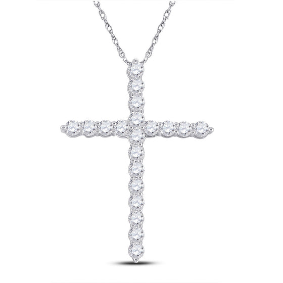 14k White Gold Womens Round Diamond Cross Pendant 1 Cttw