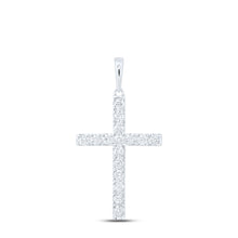  10k White Gold Womens Round Diamond Cross Pendant 1/3 Cttw