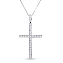  10k White Gold Womens Round Diamond Cross Pendant 1/10 Cttw