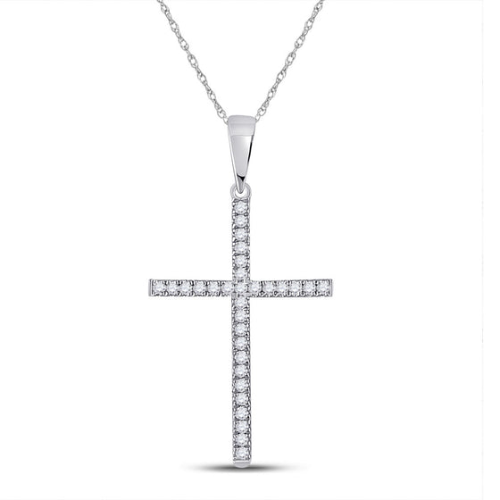 10k White Gold Womens Round Diamond Cross Pendant 1/10 Cttw