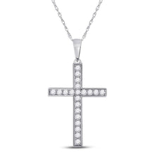  10k White Gold Womens Round Diamond Cross Pendant 1/4 Cttw