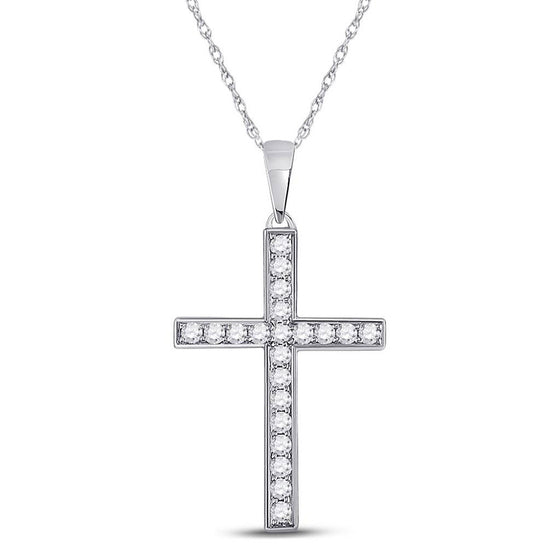 10k White Gold Womens Round Diamond Cross Pendant 1/4 Cttw