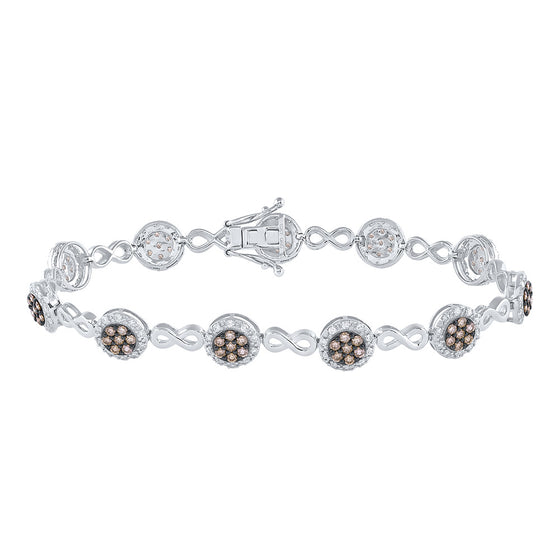 10k White Gold Womens Round Brown Diamond Infinity Bracelet 2-1/5 Cttw