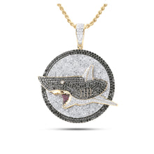 14k Yellow Gold Mens Round Black Color Enhanced Diamond Shark Pendant 4-7/8 Cttw
